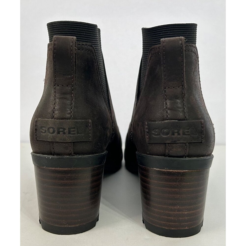 Sorel Cate Chelsea Boots 7.5 Leather Block Heel Brown Fashion Waterproof - Picture 4 of 8